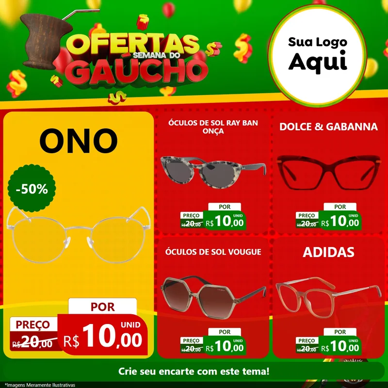 Modelo de Rede Social para Feed Facebook com o tema Ofertas Semana Do Gaúcho para Óticas