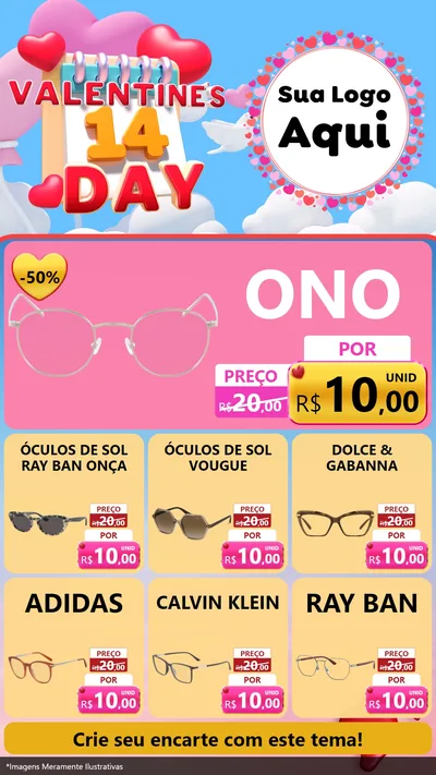 Modelo de Rede Social para Stories com o tema Valentine's Day para Óticas