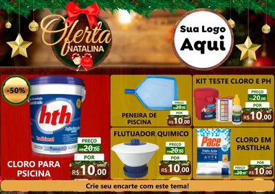 Modelo de Encarte para Encarte A4 Horizontal com o tema Ofertas Natalina para Produtos para Piscina