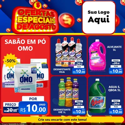 Modelo de Rede Social para Feed Facebook com o tema Ofertas Especiais de Agosto para Produtos de Limpeza