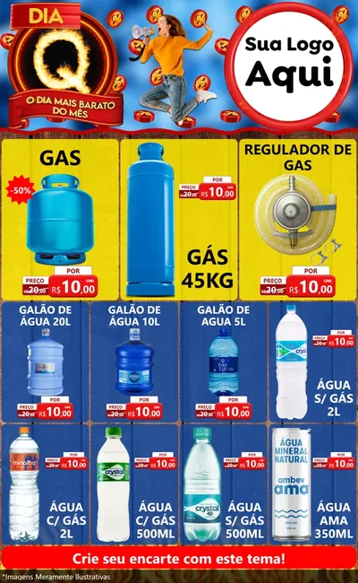Modelo de Encarte para Encarte Grande com o tema Dia Q - O Dia Mais Barato Do Mês para Água e gás