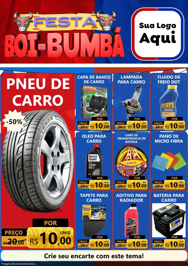 Modelo de Encarte para Encarte A4 Vertical com o tema Festa Boi Bumbá para Auto peças