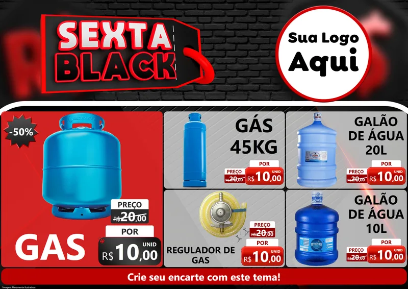 Modelo de Encarte para Encarte A4 Horizontal com o tema Sexta Black para Água e gás