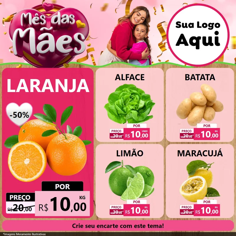 Modelo de Rede Social para Feed Facebook com o tema Mês das Mães para Hortifrúti