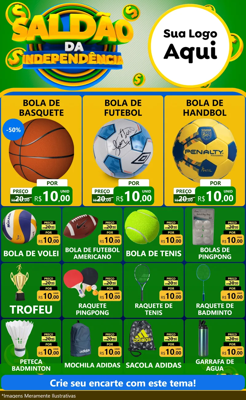 Modelo de Encarte para Encarte Grande com o tema Saldão da Indepêndencia para Artigos Esportivos