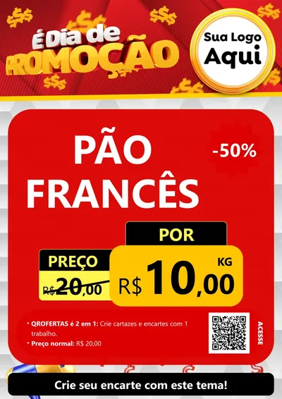 Modelo de Cartaz para Cartaz A4 Vertical com o tema É Dia De Promoção para Padaria