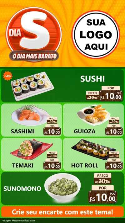 Modelo de TV para TV Vertical com o tema Dia S - O Dia Mais Barato para Comida japonesa