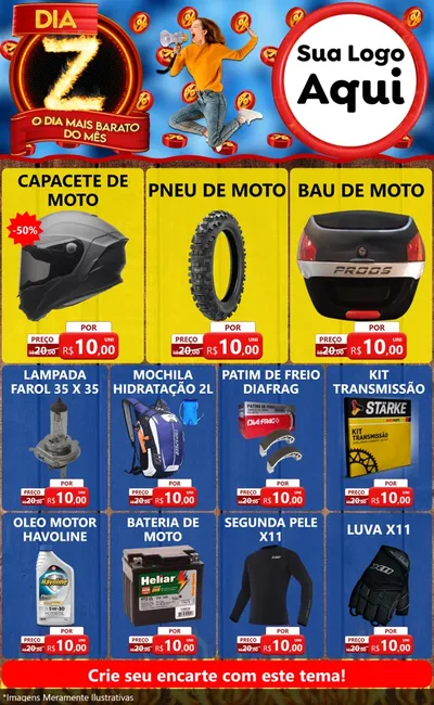 Modelo de Encarte para Encarte Grande com o tema Dia Z - O Dia Mais Barato Do Mês para Moto peças