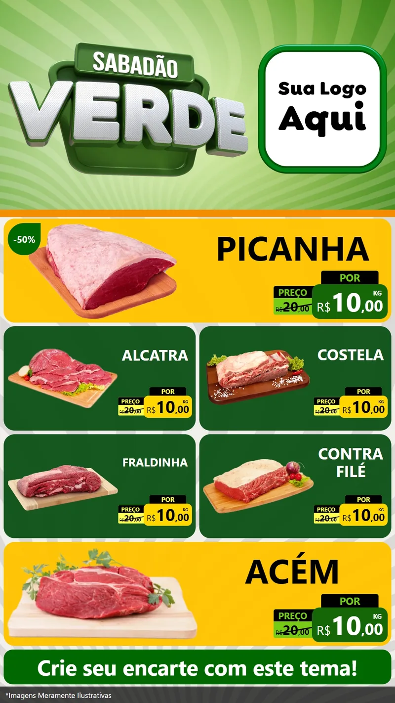 Modelo de TV para TV Vertical com o tema Sabadão Verde para Açougue