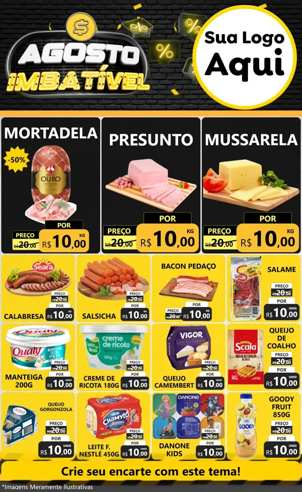 Modelo de Encarte para Encarte Grande com o tema Agosto Imbatível para Frios e Laticínios