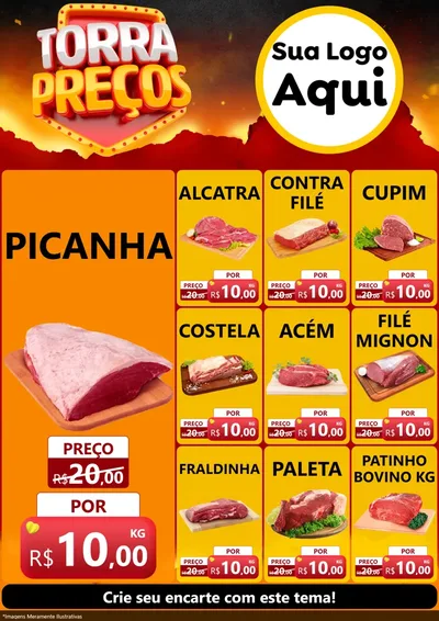 Modelo de Encarte para Encarte A4 Vertical com o tema Torra Preços para Açougue