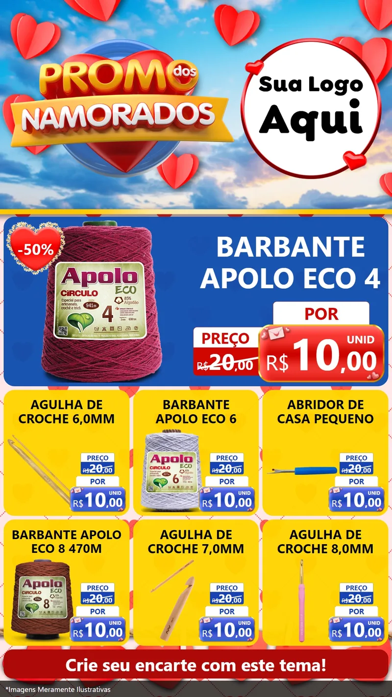 Modelo de Rede Social para Stories com o tema Promo dos Namorados para Armarinho e Aviamentos