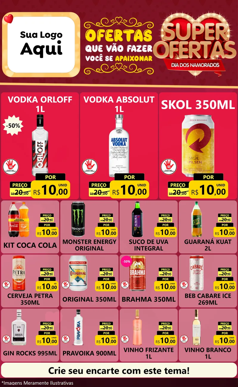 Modelo de Encarte para Encarte Grande com o tema Dia dos Namorados para Distribuidora de bebidas
