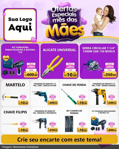 Modelo de Rede Social para Feed Instagram com o tema Ofertas Especiais - Mês das Mães para Maquinas e Ferramentas