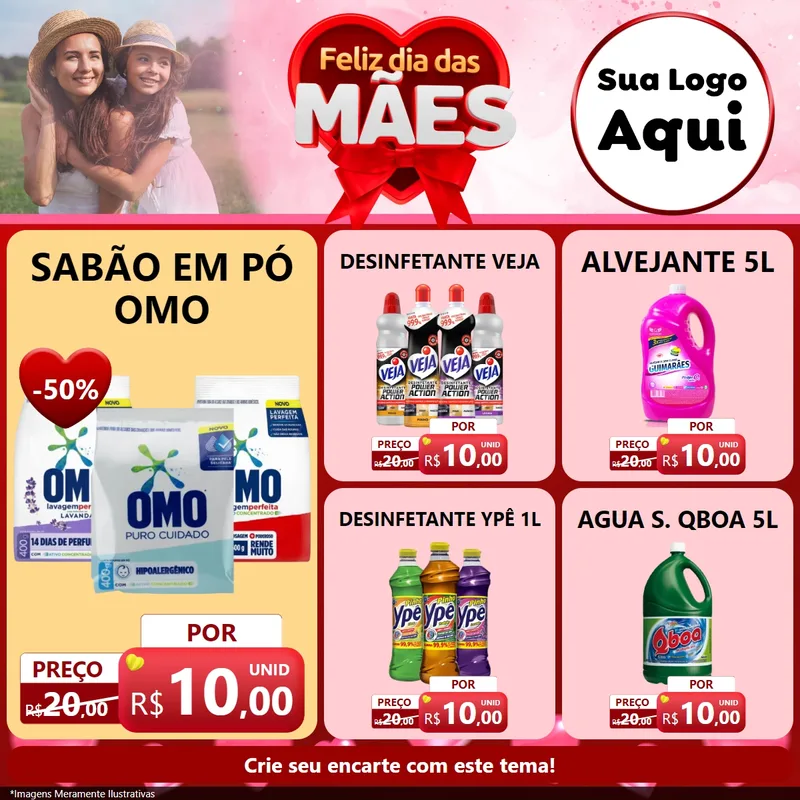 Modelo de Rede Social para Feed Facebook com o tema Feliz Dia Das Mães para Produtos de Limpeza