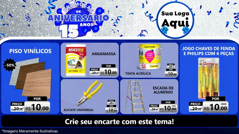Modelo de TV para TV Horizontal com o tema Promoção de Aniversário - 15 Anos para Material para Construção
