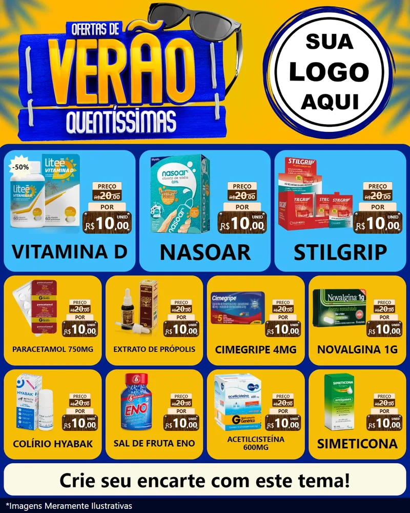 Modelo de Rede Social para Feed Instagram com o tema Ofertas de Verão Quentíssimas para Farmácia