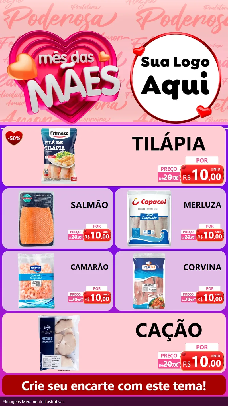 Modelo de TV para TV Vertical com o tema Mês Das Mães para Peixaria