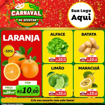 Modelo de Rede Social para Feed Facebook com o tema Carnaval de Ofertas para Hortifrúti