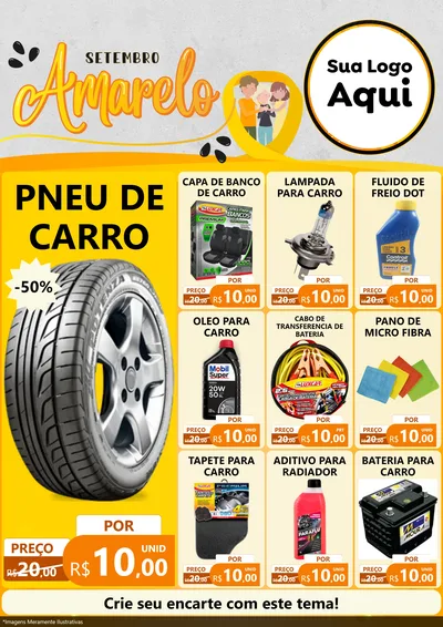 Modelo de Encarte para Encarte A4 Vertical com o tema Setembro Amarelo para Auto peças