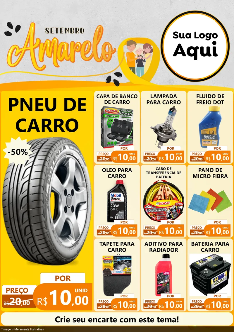 Modelo de Encarte para Encarte A4 Vertical com o tema Setembro Amarelo para Auto peças