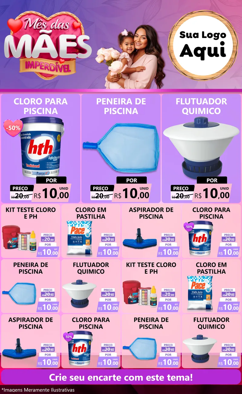 Modelo de Encarte para Encarte Grande com o tema Mês das Mães Imperdível para Produtos para Piscina