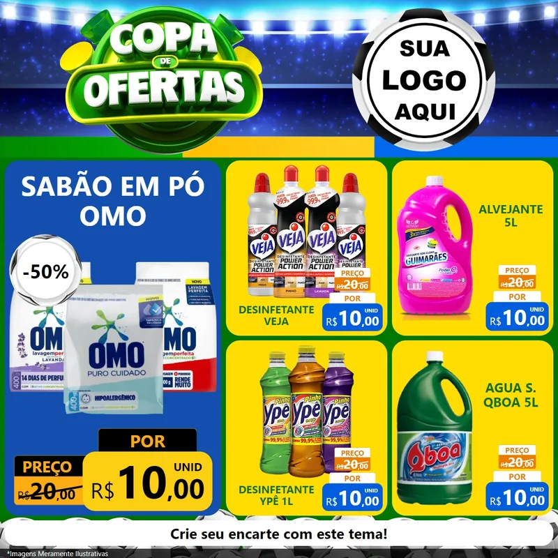 Modelo de Rede Social para Feed Facebook com o tema Copa de Ofertas para Produtos de Limpeza