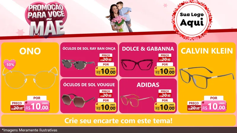 Modelo de TV para TV Horizontal com o tema Promoção Para Você Mãe para Óticas