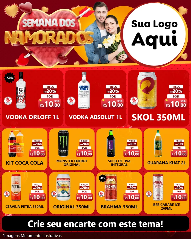 Modelo de Rede Social para Feed Instagram com o tema Semana dos Namorados para Distribuidora de bebidas
