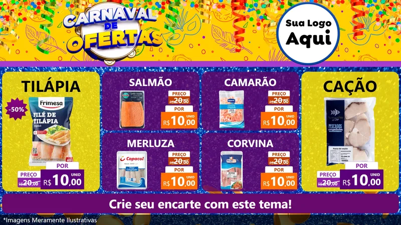 Modelo de TV para TV Horizontal com o tema Carnaval de Ofertas para Peixaria