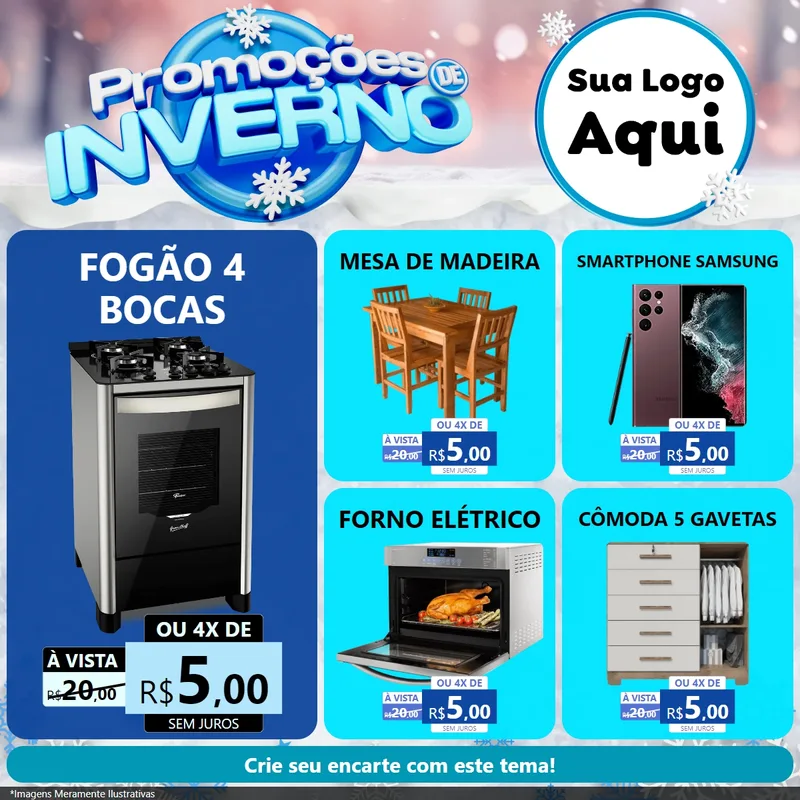 Modelo de Rede Social para Feed Facebook com o tema Promoções de Inverno para Móveis e Eletro