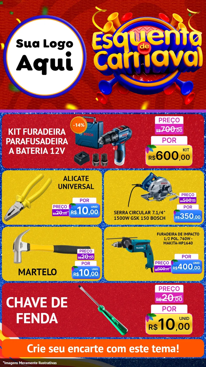 Modelo de TV para TV Vertical com o tema Esquenta de Carnaval para Maquinas e Ferramentas