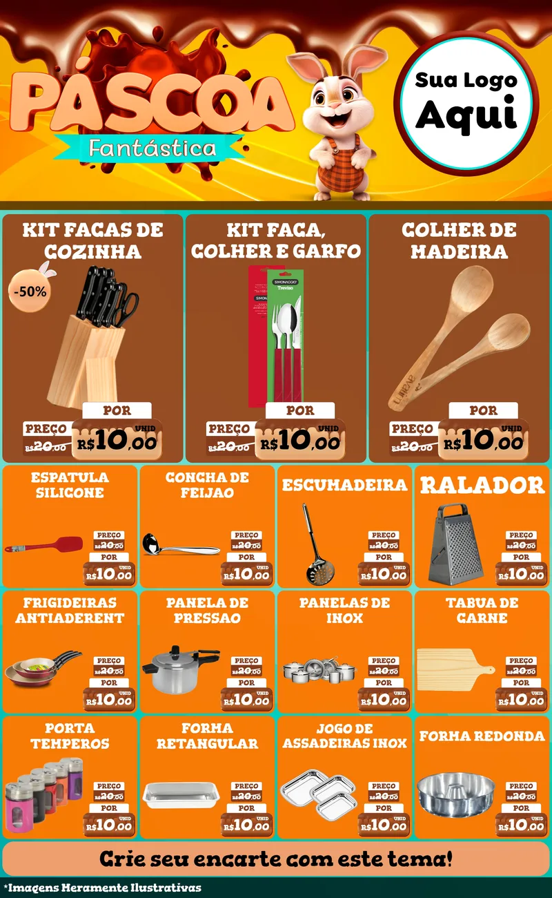 Modelo de Encarte para Encarte Grande com o tema Páscoa Fantástica para Utilidades Domésticas