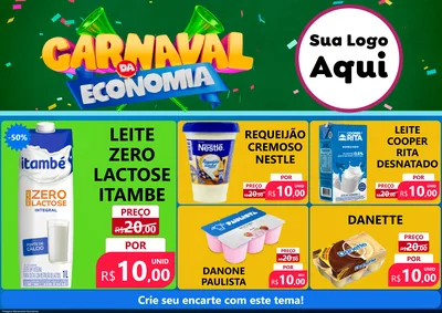 Modelo de Encarte para Encarte A4 Horizontal com o tema Carnaval da Economia para Frios e Laticínios