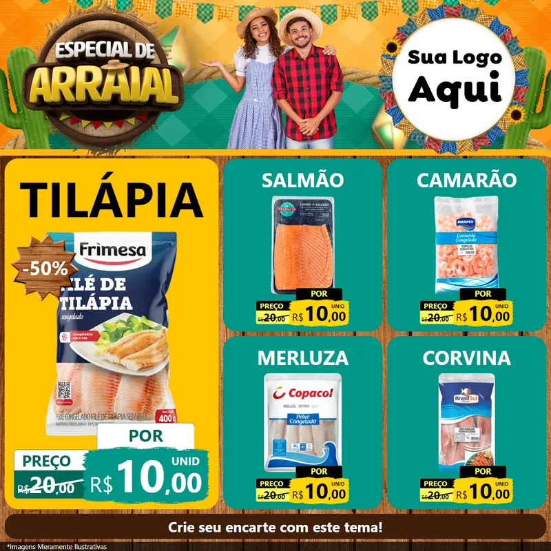 Modelo de Rede Social para Feed Facebook com o tema Especial De Arraial para Peixaria
