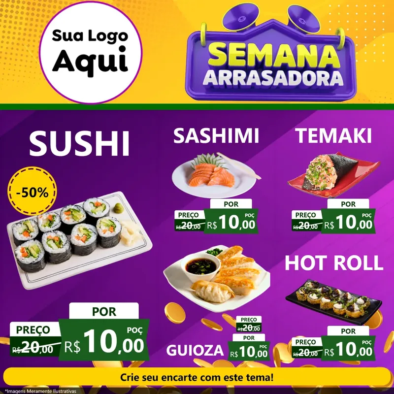 Modelo de Rede Social para Feed Facebook com o tema Semana Arrasadora para Comida japonesa