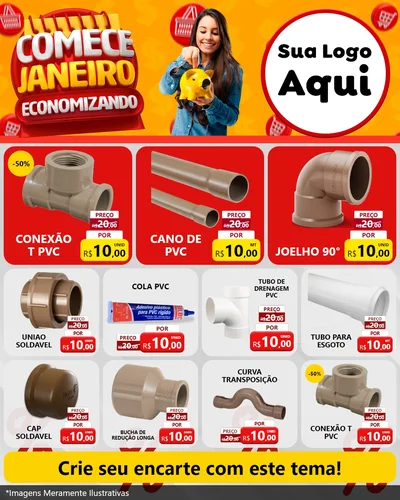 Modelo de Rede Social para Feed Instagram com o tema Comece Janeiro Economizando para Tubos e conexões
