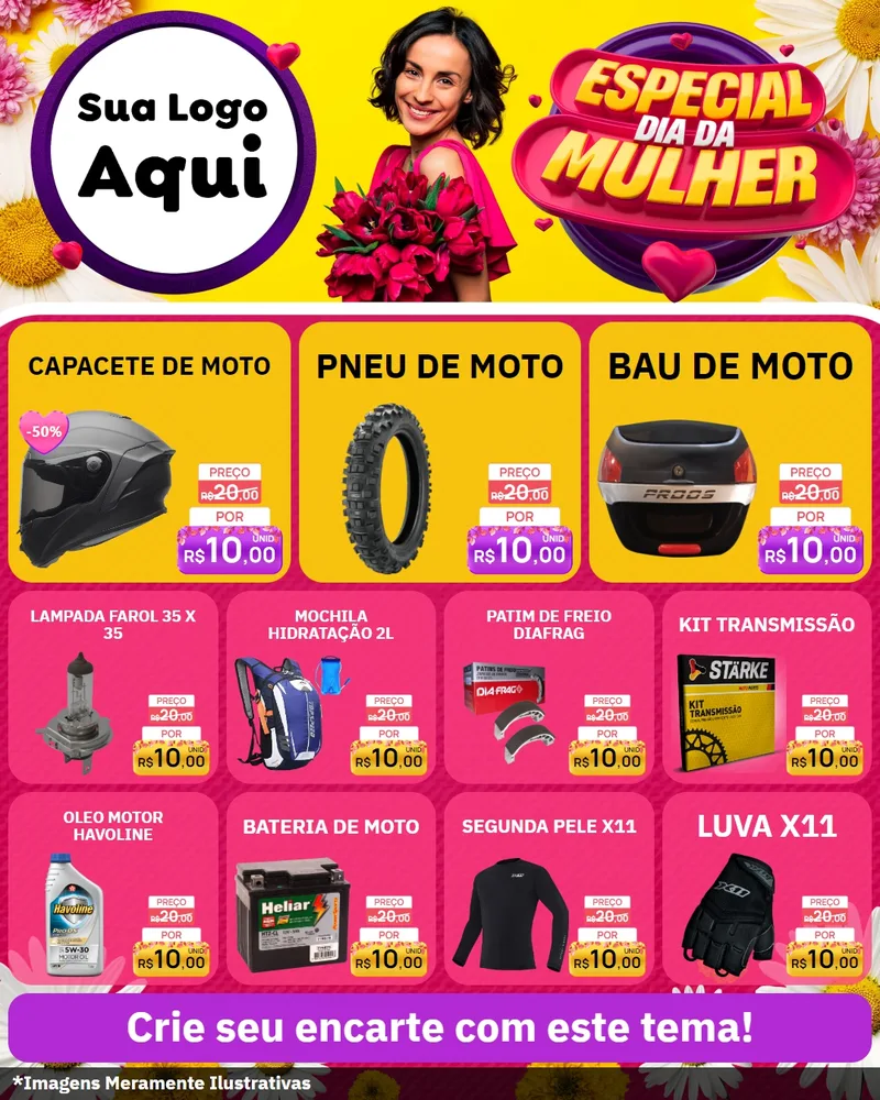 Modelo de Rede Social para Feed Instagram com o tema Especial Dia da Mulher para Moto peças