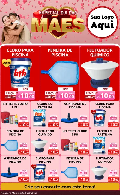 Modelo de Encarte para Encarte Grande com o tema Especial Dia Das Mães para Produtos para Piscina