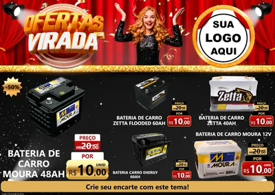 Modelo de Encarte para Encarte A4 Horizontal com o tema Ofertas da Virada para Baterias Elétricas