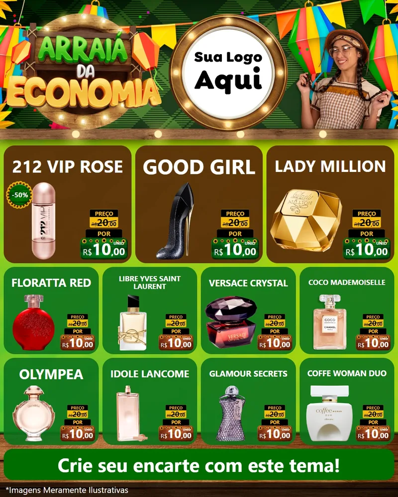 Modelo de Rede Social para Feed Instagram com o tema Arraiá de Economia para Perfumes