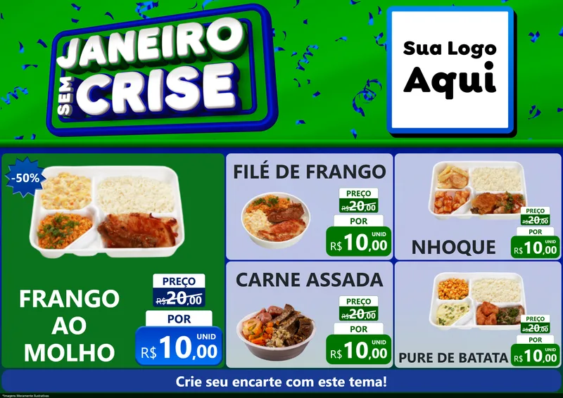 Modelo de Encarte para Encarte A4 Horizontal com o tema Janeiro Sem Crise para Restaurante