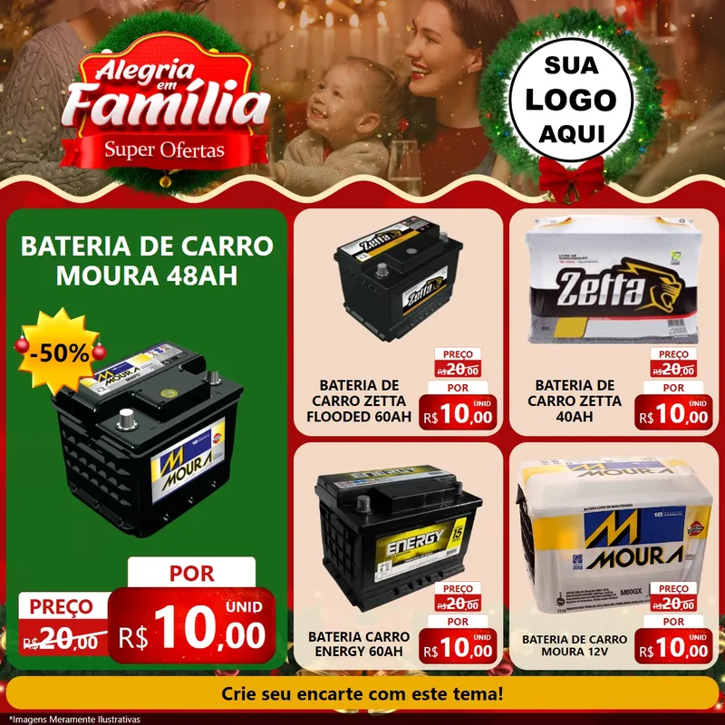 Modelo de Rede Social para Feed Facebook com o tema Alegria Em Família - Super Ofertas para Baterias Elétricas