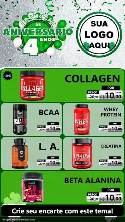 Modelo de TV para TV Vertical com o tema Promoção de Aniversário - 4 Anos para Suplementos alimentares