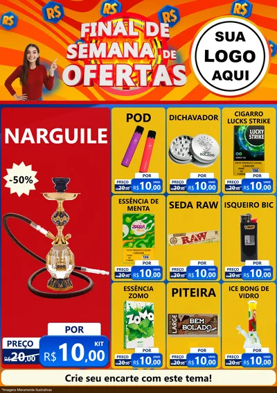 Modelo de Encarte para Encarte A4 Vertical com o tema Final de Semana de Ofertas para Tabacaria