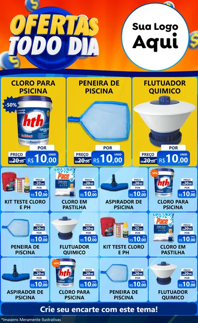 Modelo de Encarte para Encarte Grande com o tema Ofertas Todo Dia para Produtos para Piscina