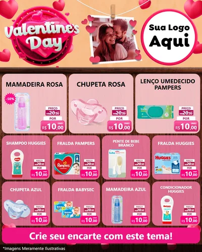 Modelo de Rede Social para Feed Instagram com o tema Valentine's Day para Bebês