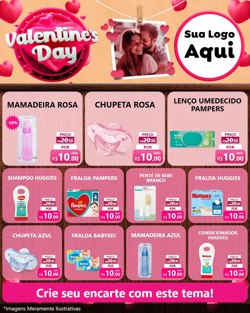 Modelo de Rede Social para Feed Instagram com o tema Valentine's Day para Bebês