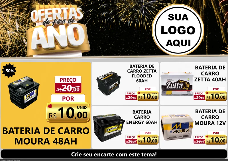 Modelo de Encarte para Encarte A4 Horizontal com o tema Ofertas de Fim de Ano para Baterias Elétricas