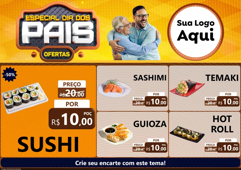 Modelo de Encarte para Encarte A4 Horizontal com o tema Especial Dia dos Pais para Comida japonesa